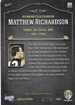 2013 Richmond Hall of Fame and Immortal Trading Card Collection #CC01 Matthew Richardson Back